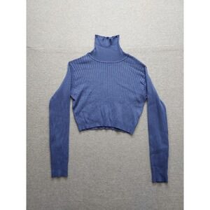 Superdown Women Cropped Sweater M Blue Turtleneck Long Sleeve Pullover Outdoor
